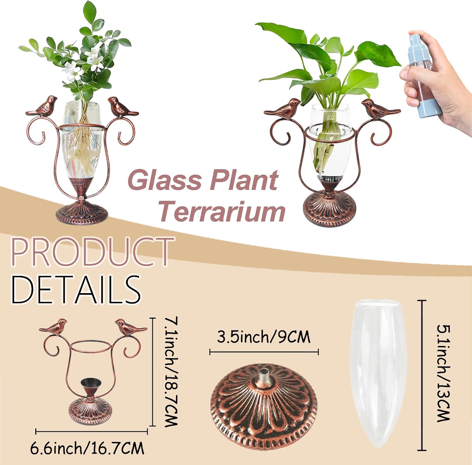 2 Vintage Copper Bird Plant Pr - огляд і ціна Propagation Station Vase
